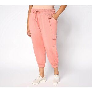 AnyBody Pants Size Small Lounge Cozy Knit Cropped Cargo Joggers Dark Blush Pink